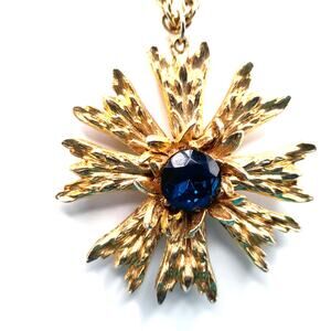 Vintage Maltese Cross Pendant Necklace, Blue Rhinestone, 1960s Vintage Jewelry